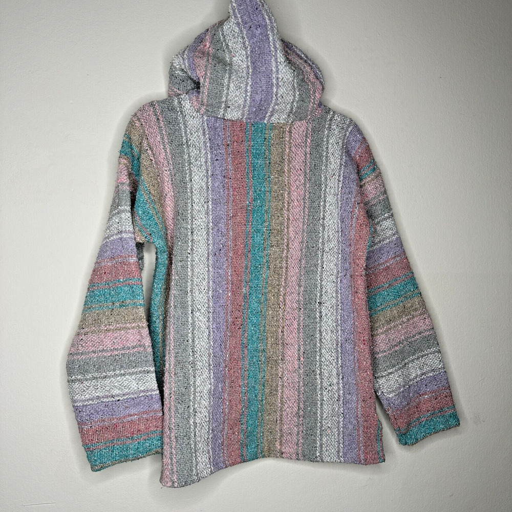 San Jose Pink Aqua Stripe Pullover Long Sleeve Blanket Front Pocket Hoodie L - Picture 7 of 10